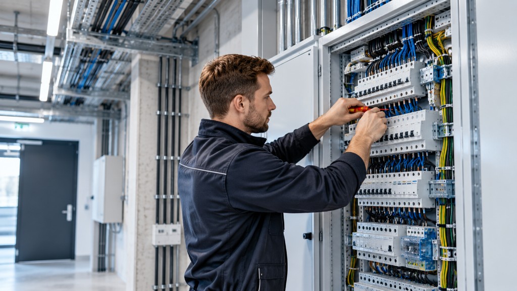 Elektriker bei der Arbeit am Schaltschrank